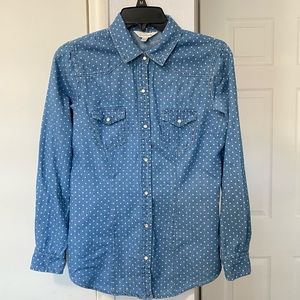 Charming Charlie Long Sleeve Western Polka Dot Pearl Snap Shirt Size Small